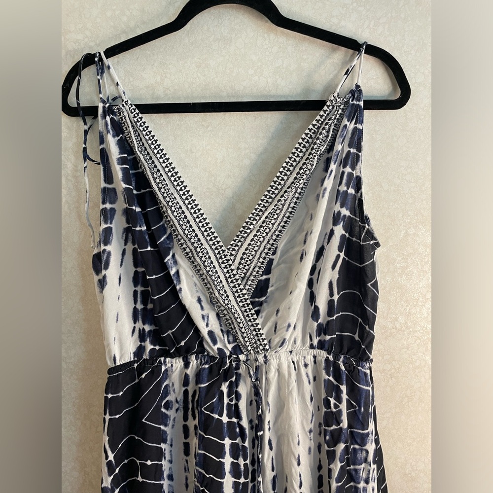 Venus Blue & White Large Tie Dye Maxi Dress Boho Side Slit Y2K Beach Resort - Picture 2 of 9